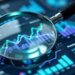 Magnifying glass over a glowing analytics dashboard, AI-generated illustration