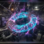 Glowing plasma torus inside a fusion reactor chamber, AI-generated illustration